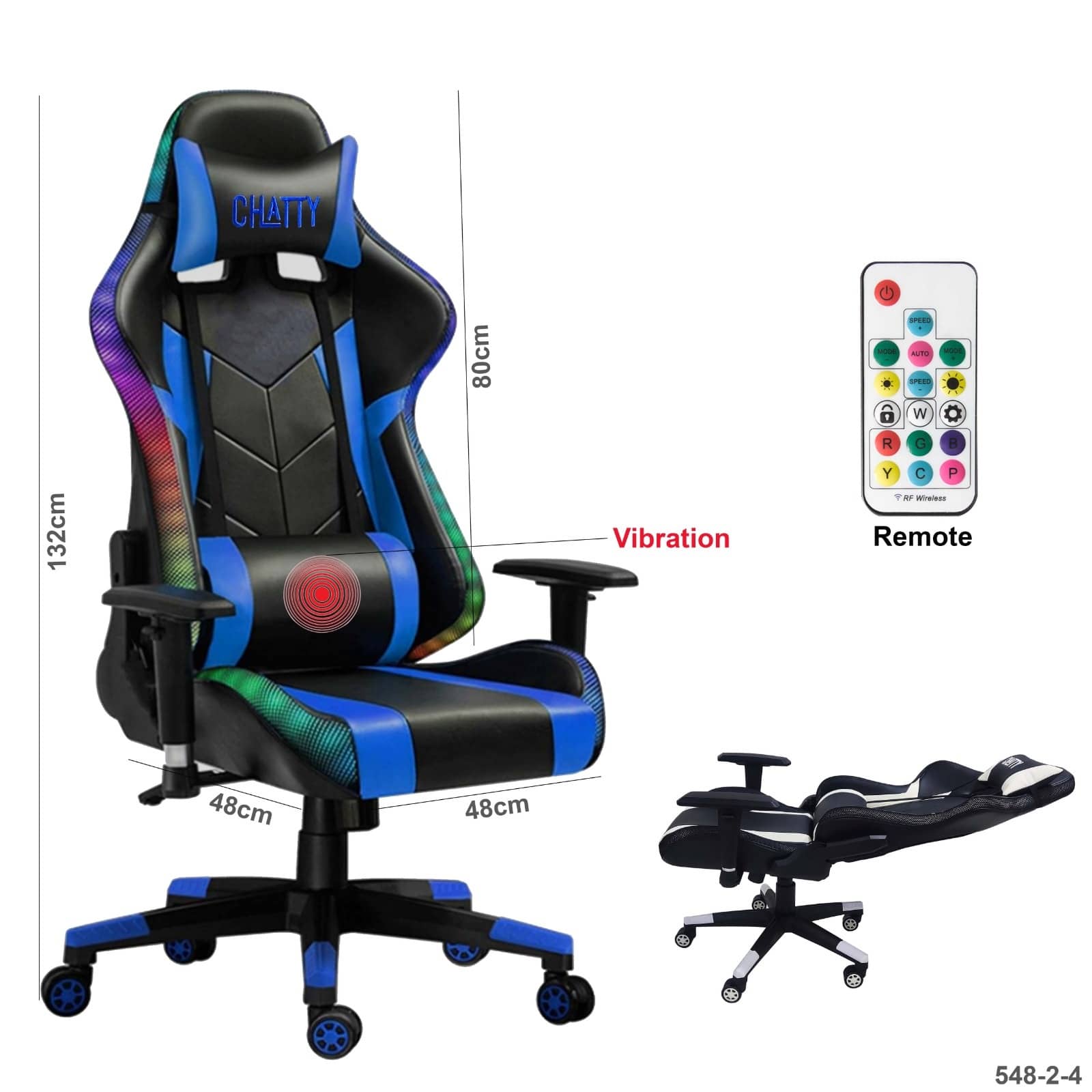 Adjustable Comfortable Luxury RGB Gaming Chair"548-2-4" Black/Blue - كرسي ألعاب